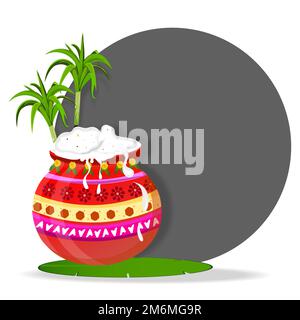 Happy Pongal Holiday Harvest Festival in India del Sud. può essere utilizzato per pubblicità, offerte, banner, poster Illustrazione Vettoriale
