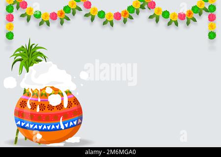 Buon concetto di Pongal. Felice Pongal festa raccolto illustrazione festival, può essere utilizzato per pubblicità, offerta, banner, poster disegni Illustrazione Vettoriale