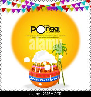 Illustrazione del modello di biglietto d'auguri Happy Pongal. può essere utilizzato per pubblicità, offerte, banner, poster Illustrazione Vettoriale