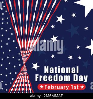 Disegno del vettore di giorno di libertà nazionale americano della bandiera in stile americano di tema della bandiera con le stelle, le strisce e i pallet rossi, bianchi, blu di colore. Illustrazione Vettoriale