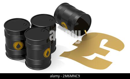 Barili neri di petrolio greggio con segno dorato dell'euro Foto Stock