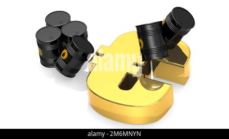 Barili neri di petrolio greggio con segno dorato dell'euro Foto Stock