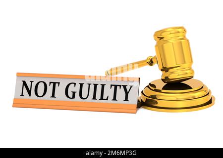 Gavel giudice d'oro e non colpevole banner.JPG Foto Stock