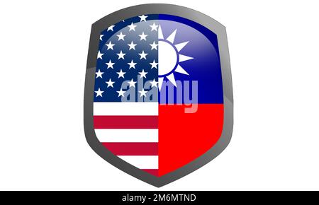 Taiwan Repubblica di Cina e USA bandiere con scudo Foto Stock