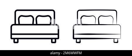 Simbolo dell'illustrazione dei mobili del letto e icona del vettore del letto doppio o del pernottamento Illustrazione Vettoriale