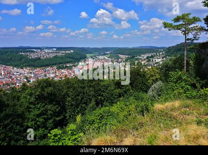 Vista dalla roccia di SchÃ¶nhalden, albo svevo Foto Stock