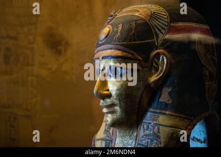 Città del Vaticano, Roma - 07 marzo 2018: Maschera funeraria di Nymaatre nel Museo Gregoriano Egizio Foto Stock