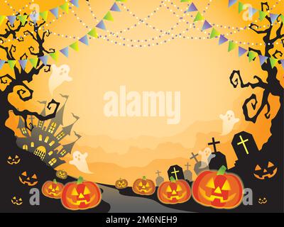 Illustrazione di sfondo vettoriale Happy Halloween senza cuciture con spazio di testo, ripetibile orizzontalmente. Illustrazione Vettoriale