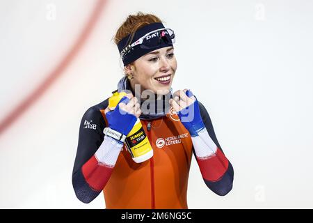 HAMAR - Antoinette Rijpma-de Jong durante una sessione di allenamento nello stadio di ghiaccio Vikingskipet, prima dei Campionati europei Allround e Sprint. ANP VINCENT JANNINK olanda fuori - belgio fuori Foto Stock