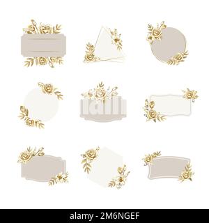Set vettoriale di badge floreali disegnati a mano Illustrazione Vettoriale
