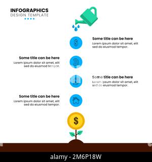 Modello infografico con icone e 4 opzioni o passaggi. Concetto di investimento. Può essere utilizzato per il layout del flusso di lavoro, il diagramma, il banner, il webdesign. Illlust vettoriale Illustrazione Vettoriale