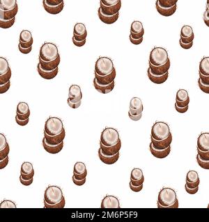 acquerello con motivo di cocco. sfondo senza giunture. illustrazione disegnata a mano. Foto Stock