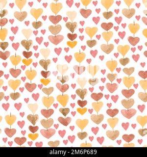 Modello di catena di cuori. Sfondo senza cuciture per il tuo design.struttura romantica in colori pastello disegnata a mano con vernici. Foto Stock