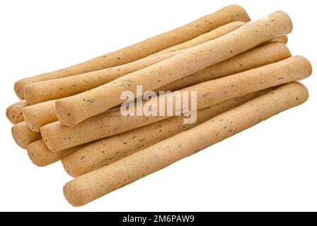 Bastoncini di pane, Grissini isolato su bianco, profondità di campo piena Foto Stock