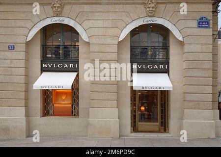 Francia, Parigi, Bulgari store, destinazione di shopping di lusso a Place Vendome, nel 1st ° arrondissement Foto © Fabio Mazzarella/Sintesi/Alamy Sto Foto Stock