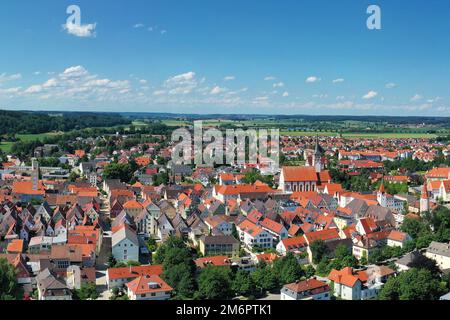 Vista aerea di Mindelheim con attrazioni turistiche dalla città Foto Stock