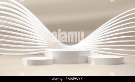 Podio per presentazione di packaging e cosmetici, ombra sul muro. Espositore prodotto con struttura in cemento bianco, struttura in pietra, Nat Foto Stock