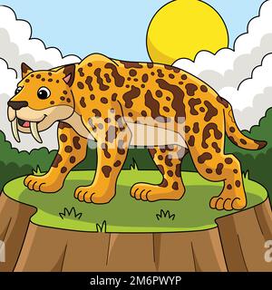 Smilodon animale colorato Cartoon Illustrazione Illustrazione Vettoriale