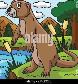 Cartoon colorato per animali marini del fiume Otter Illustrazione Vettoriale