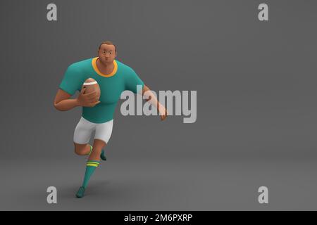 3D rendering i giocatori di Rugby combattono per la palla sul rugby professionale Foto Stock