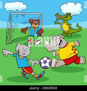 Cartoon animale calcio partita sul campo di calcio Foto Stock