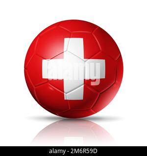 Pallone da calcio con bandiera svizzera. Illustrazione Foto Stock