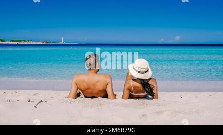 Spiaggia di San Vito lo Capo e Monte Monaco sullo sfondo, Sicilia nord occidentale Foto Stock