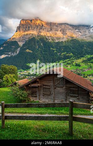 Grindelwald Valley al tramonto Foto Stock