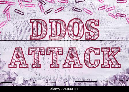 Didascalia concettuale attacco DDoS. L'autore dell'idea di business cerca di rendere le risorse di rete non disponibili Foto Stock