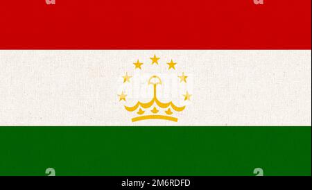 Bandiera del Tagikistan. Bandiera Tajik sulla superficie del tessuto. Struttura del tessuto. Simbolo nazionale del Tagikistan. Foto Stock