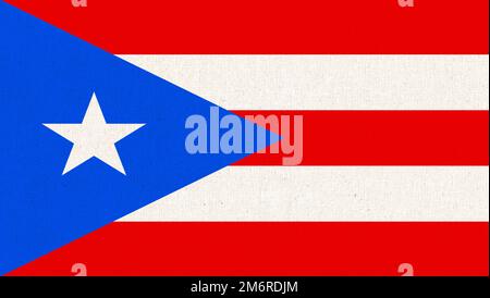 Bandiera di Porto Rico. Bandiera del Commonwealth di Porto Rico. Bandiera nazionale portoricana su tessuto surfa Foto Stock