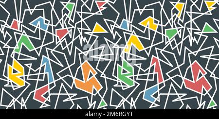 Stampa artsy moda geometrica. Disegno di disegno di disegno di modello di moda. Linee caotiche geometriche moderne texture vettoriale senza cuciture. Stile mondriano moda colorata Illustrazione Vettoriale