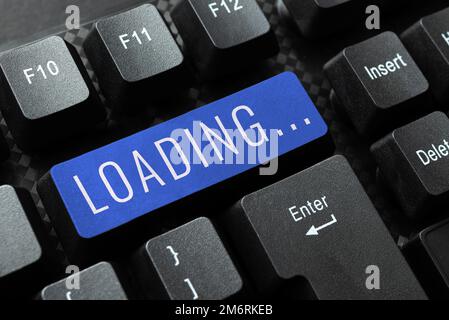 Scrittura visualizzazione testo Caricamento. La vetrina aziendale richiede tempo per scaricare e visualizzare il contenuto di una pagina Web Foto Stock
