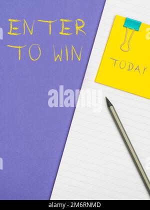 Visualizzazione concettuale Enter to Win. Approccio aziendale scambiando qualcosa di valore per il premio o la possibilità di vincere Foto Stock