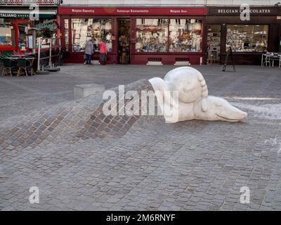 Handschoenmarkt, nello e Patrache statue, Anversa, Vlaanderen, Fiandre, Belgio Foto Stock