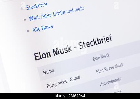 Elon Musk, imprenditore, Profilo, Sito web, rete sociale, Schermata, dettaglio Foto Stock