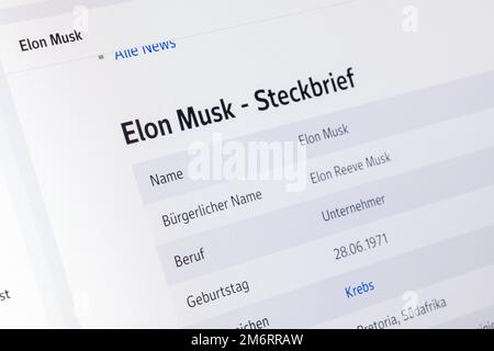 Elon Musk, imprenditore, Profilo, Sito web, rete sociale, Schermata, dettaglio Foto Stock