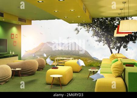 Immagine concettuale con gli elementi aziendali volare in aria Foto Stock