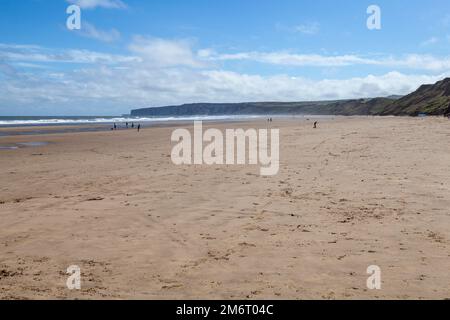 Flamborough Head, vista da Hunmanby Sands, Filey, North Yorkshire Foto Stock