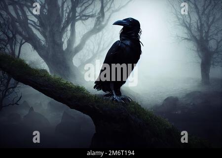 Carta Spooky Halloween con corvo nero di notte Foto Stock