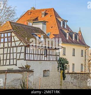 Edificio presso le mura della città di Ãœberlingen Foto Stock