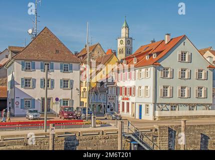 Città vecchia, St. Nicholas Minster, Ãœberlingen sul lago di Costanza Foto Stock