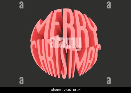 Allegro Natale tipografia. Vettore di scrittura di Natale. Belle lettere rosse in stile retrò su sfondo nero. Scritta artistica 3D isolata su nero Illustrazione Vettoriale
