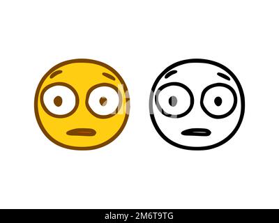 Emoticon con grandi occhi in stile doodle isolato su sfondo bianco Foto Stock