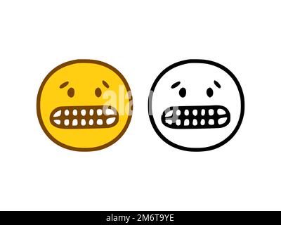 Emoticon che mostra i denti in stile doodle isolato su sfondo bianco Foto Stock