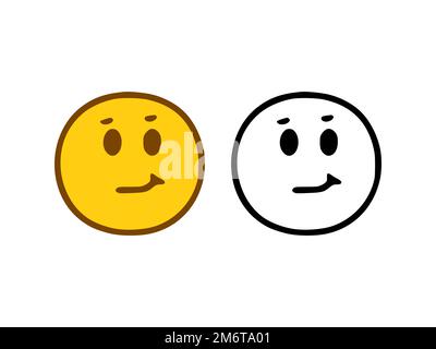 Simpatico emoticon con viso felice in stile doodle isolato su sfondo bianco Foto Stock