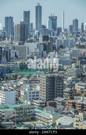 Vista dello skyline di Tokyo dalla lounge con vista del Centro Civico di Bunkyo Foto Stock