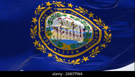 Vista ravvicinata dell'ondulazione della bandiera dello stato del New Hampshire Foto Stock
