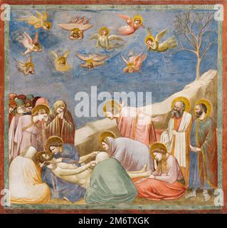 La lamentazione (il lutto di Cristo) della Cappella degli Scrovegni, dipinta dal pittore italiano della scuola fiorentina Giotto di Bondone Foto Stock