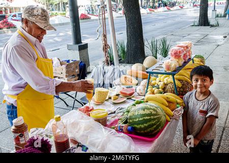 Città del Messico, Juarez Cuauhtemoc Avenida Paseo de la Reforma, festa di Natale mercato artigianale mercado artesanal, cibo frutta, uomo uomini maschio adulti re Foto Stock